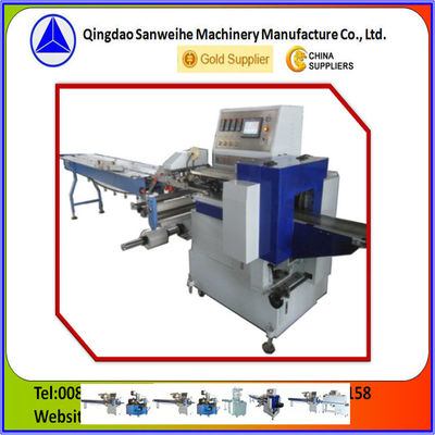 3.6KW Blue Horizontal Flow Wrap Machine Wider Film Reciprocating Packaging Machine